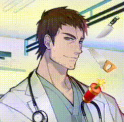 a man in a lab coat with a stethoscope around his neck is holding a red pepper .