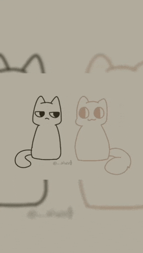 a drawing of a cat sitting next to a drawing of a fox