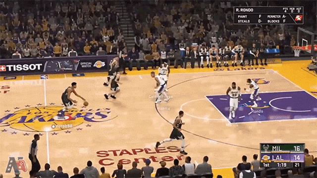 a lakers basketball game is being played at staples center