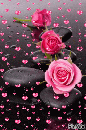 Falling Hearts On Roses Love GIF - Falling Hearts On Roses Love Heart GIFs