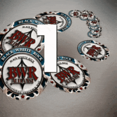 a bunch of bwr alliance poker chips in a spiral