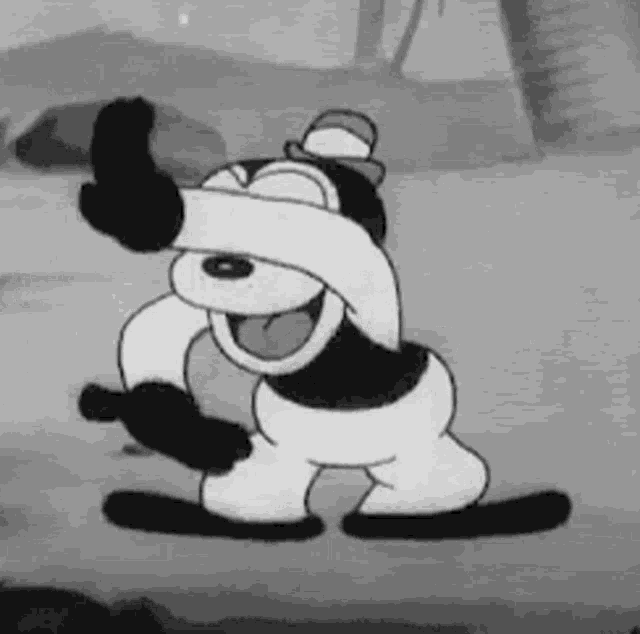 a black and white cartoon of a dog covering his eyes with his paws .
