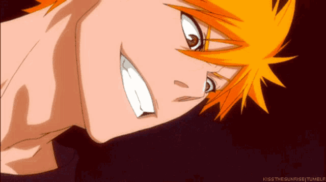 a close up of a cartoon character with the words kiss the sunrise tumblr below it