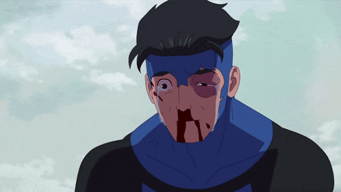 a cartoon character with blood coming out of his mouth