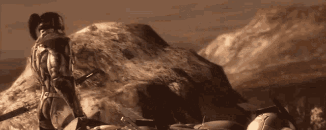 a man standing on a rock with a sword