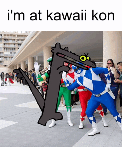 a group of people dressed as power rangers are standing in a line