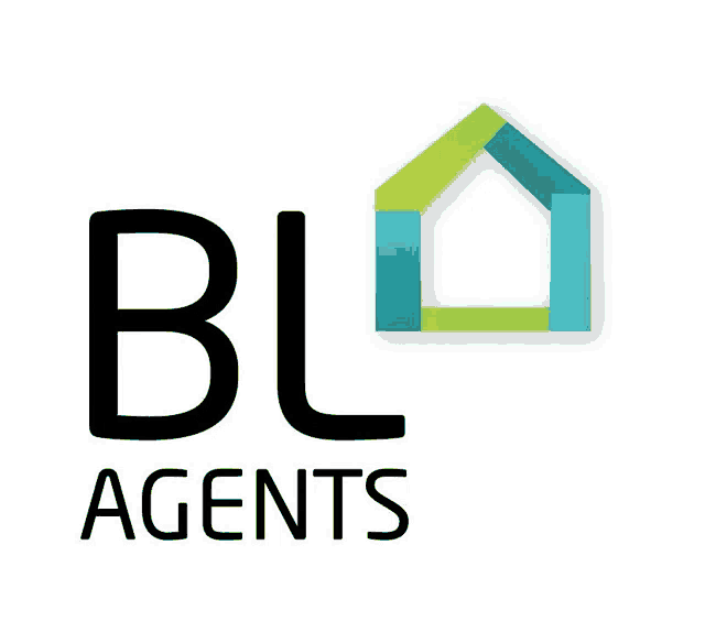 a logo for bl agents with a house in the background