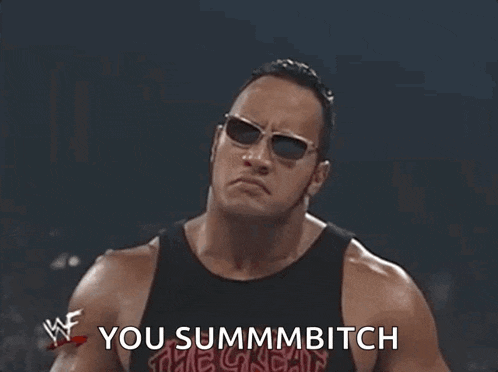 a wrestler wearing sunglasses and a black tank top says you summmbitch