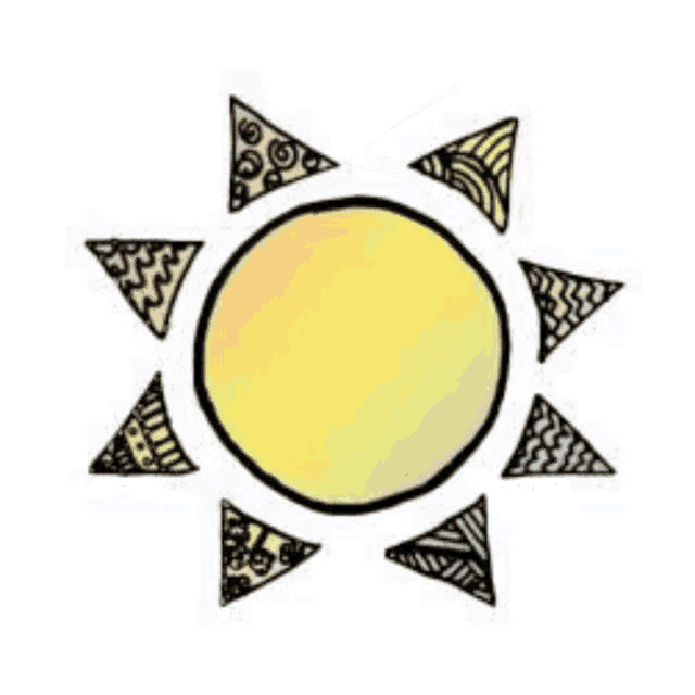 a drawing of the sun with triangles around it on a white background .