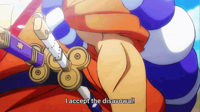 a cartoon character is holding a sword and saying i accept the disavoval