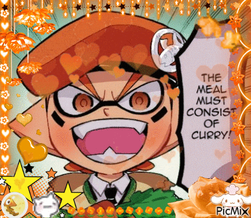 a picture of a cartoon character with the words the meal must consist of curry on it