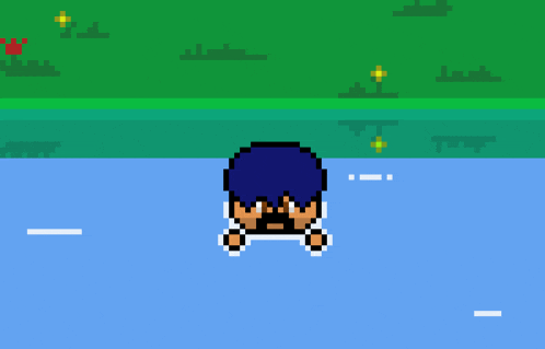 a pixel art drawing of a man swimming in the water