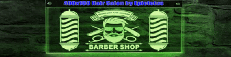 a neon sign for a barber shop with a bearded man and scissors