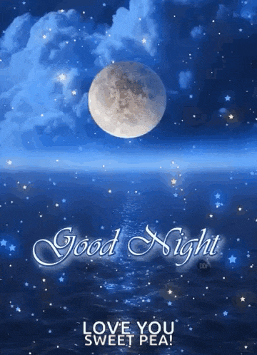 a good night greeting card with a full moon in the sky