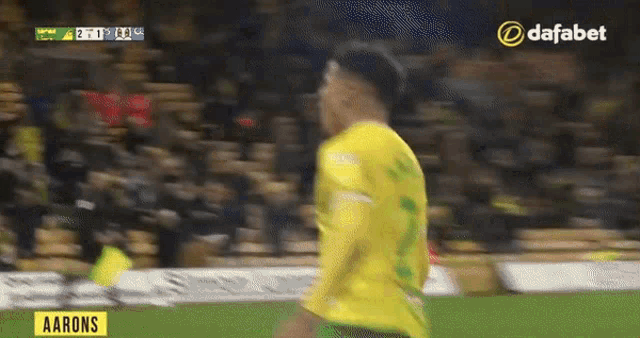 a soccer player wearing a yellow jersey with the number 2 on it