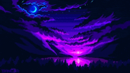 it looks like a pixel art of a night sky with a crescent moon .