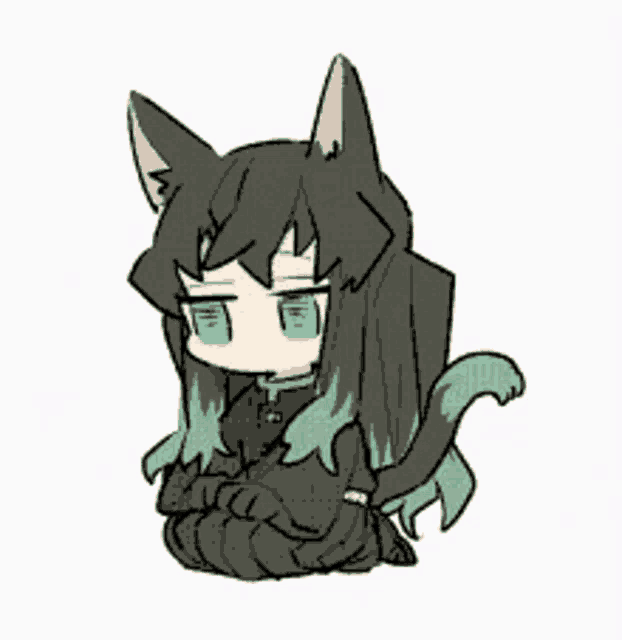 a drawing of a girl with cat ears and green hair .