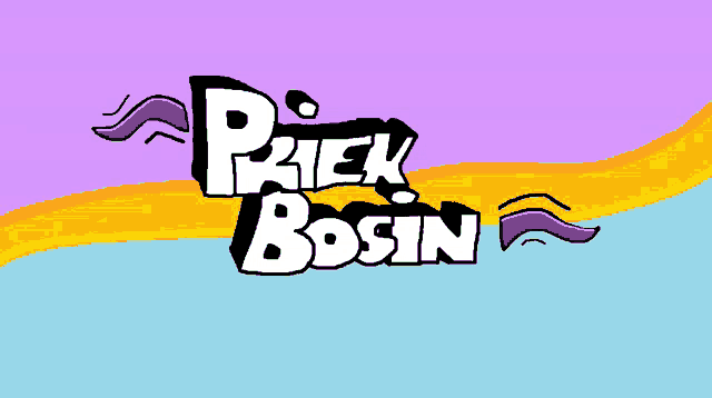 a logo for prick bosin with a purple and yellow background