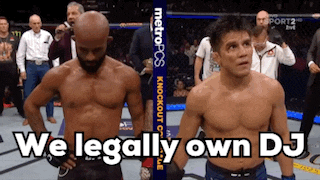 two men standing next to each other with the words " we legally own dj "