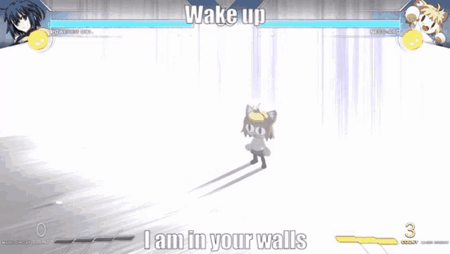 a screenshot of a video game that says wake up