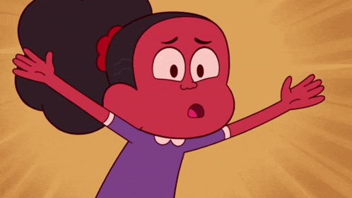 a cartoon girl with red hair and a surprised look on her face
