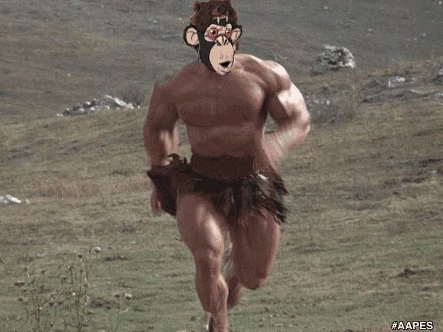 a man with a monkey mask on his face is running