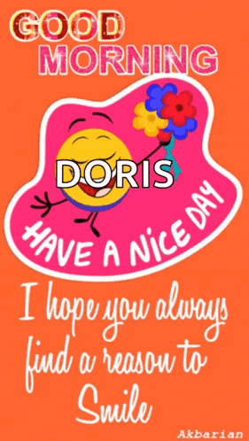 a good morning doris card with a smiley face and flowers