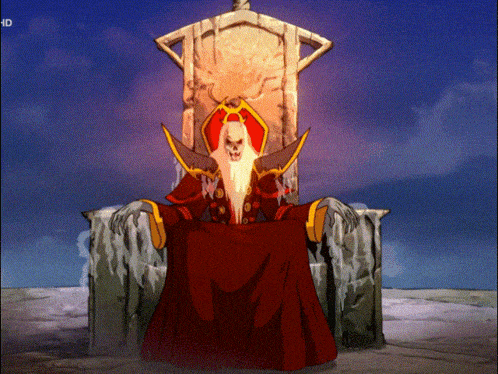 a cartoon of a man sitting on a throne with the word hd on the bottom left