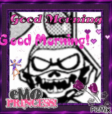 a picture of a skeleton with the words good morning written on it