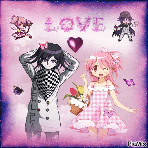 a collage of anime characters with the word love written on it