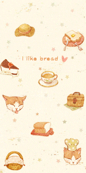 a drawing of bread and cats with the words " i like bread " at the top