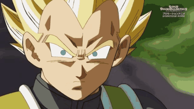 a cartoon character from super dragon ball heroes looks angry