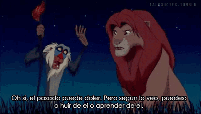 a lion and a baboon from the movie the lion king are standing next to each other