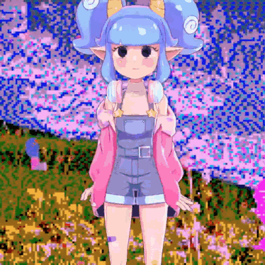 a pixel art drawing of a girl wearing headphones