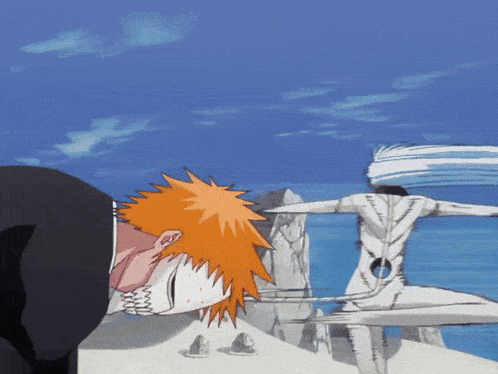 a cartoon of a man with orange hair laying down
