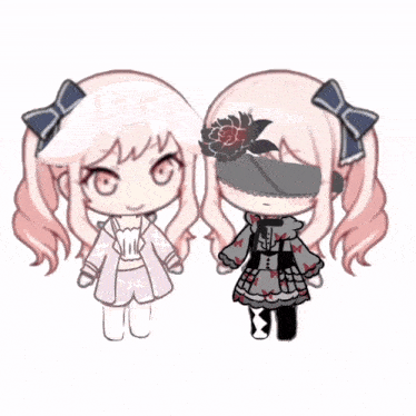 a drawing of a girl with pink hair and a drawing of a girl with black hair and a flower in her hair