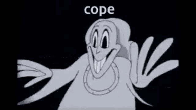 a black and white cartoon character with a big smile on his face is making a funny face .