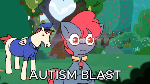 a cartoon of a pony with the words autism blast on the bottom right