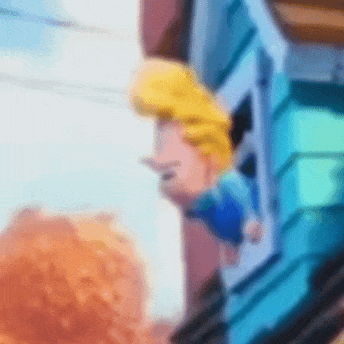 a blurry picture of a cartoon character looking out of a window