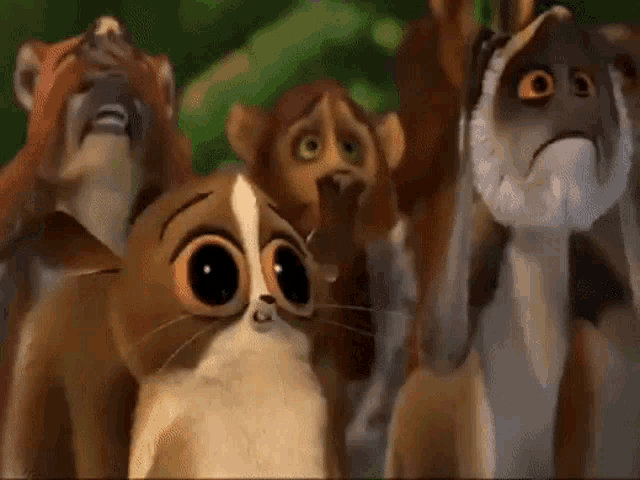 a group of cartoon animals including a cat and a monkey
