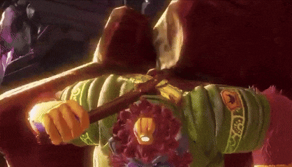 a cartoon character is holding a sword and wearing a green shirt