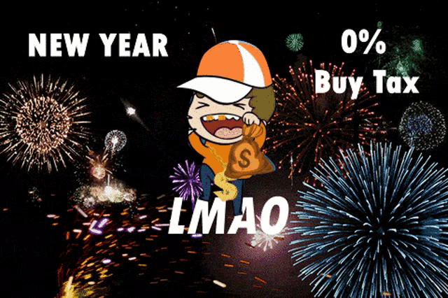 a cartoon of a man holding a bag of money with fireworks in the background