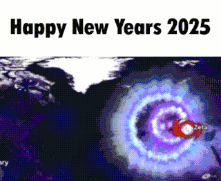 a picture of a hurricane with the words `` happy new years 2025 '' written on it .