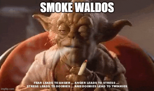 yoda from star wars is smoking a cigarette and smoking a joint .