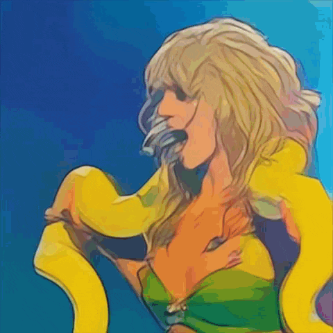 a cartoon of a woman with a yellow snake around her neck