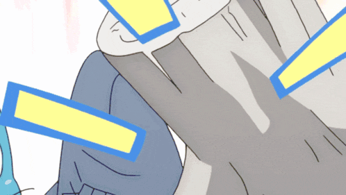 a cartoon drawing of a person 's feet with blue and yellow lines