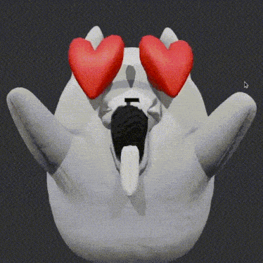 a 3d model of a ghost with hearts in his eyes
