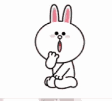 a cartoon rabbit is surrounded by red hearts and covering its mouth .