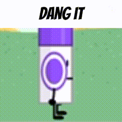 a cartoon drawing of a purple and white item with the words dang it above it
