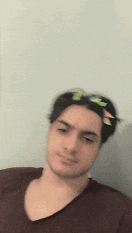 a blurry picture of a man with leaves in his hair .
